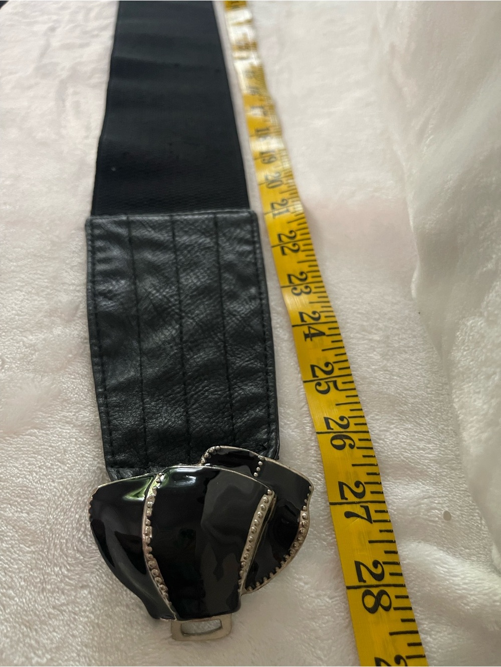 Vintage 80s black stretch belt chunky 3D enamel bow dress belt glitz and glam - Picture 7 of 7